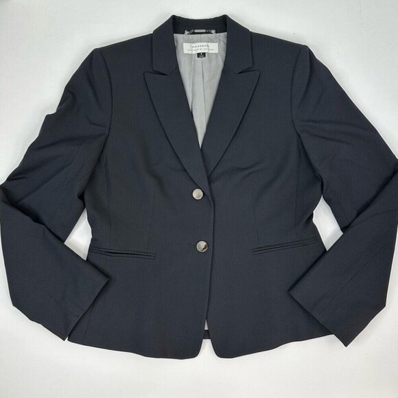 Tahari ASL Women's Navy Pinstripe Two Button Business Career Luxury Blazer 8/C38 - Picture 6 of 13
